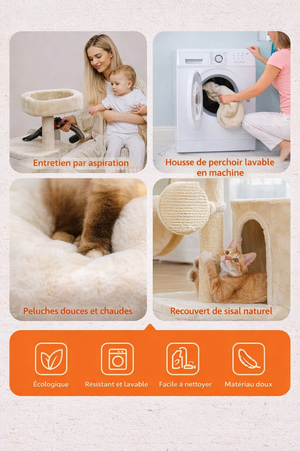 Arbre à Chat Doux Beige Gris Hamac Nid