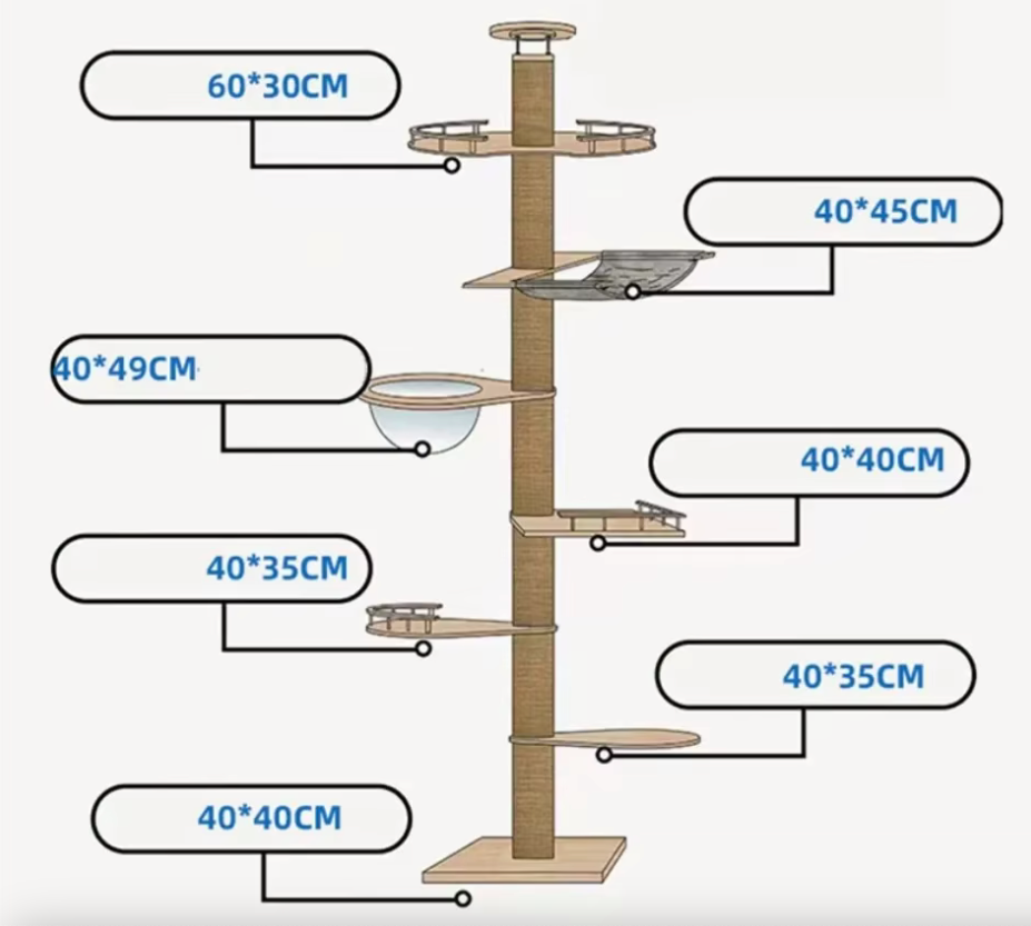 Arbre Chat XXL Bois Naturel Plafond Hamac Grands Chats