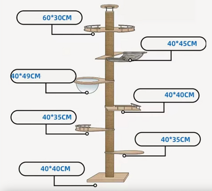 Arbre Chat XXL Bois Naturel Plafond Hamac Grands Chats
