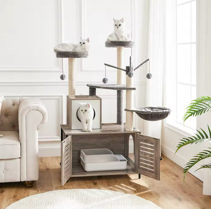 Arbre Chat Bois Design Bac Litière