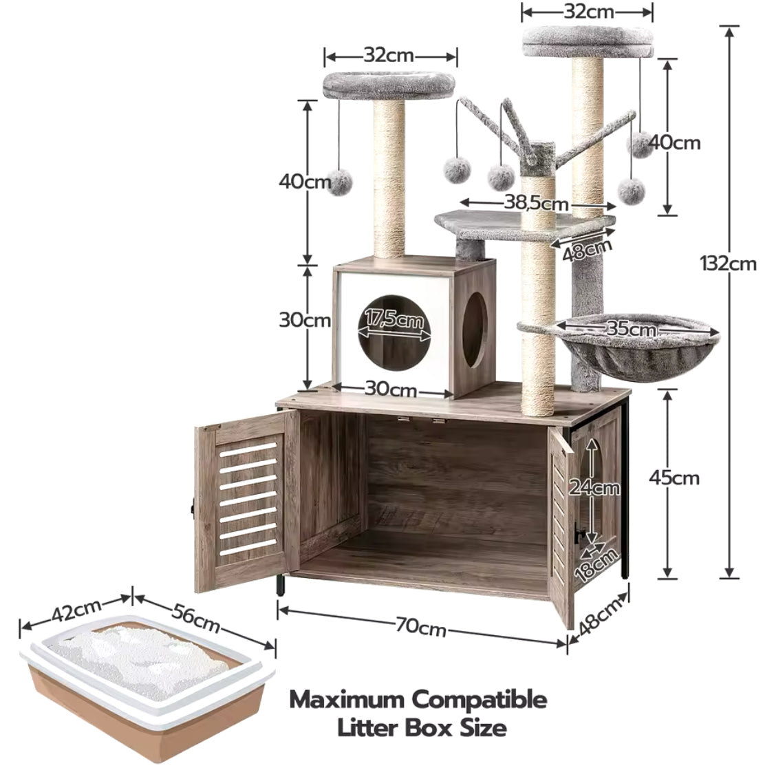 Arbre Chat Bois Design Bac Litière