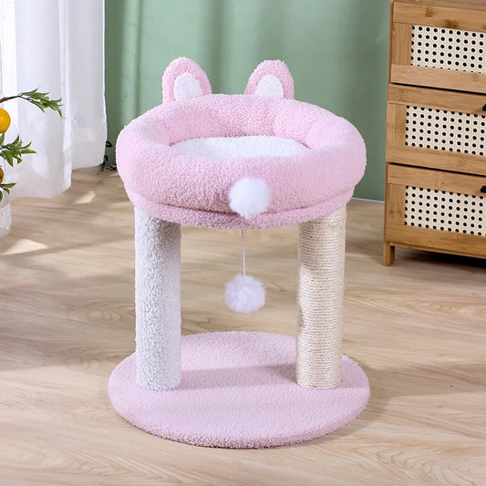 Arbre à chat lapin rose peluche
