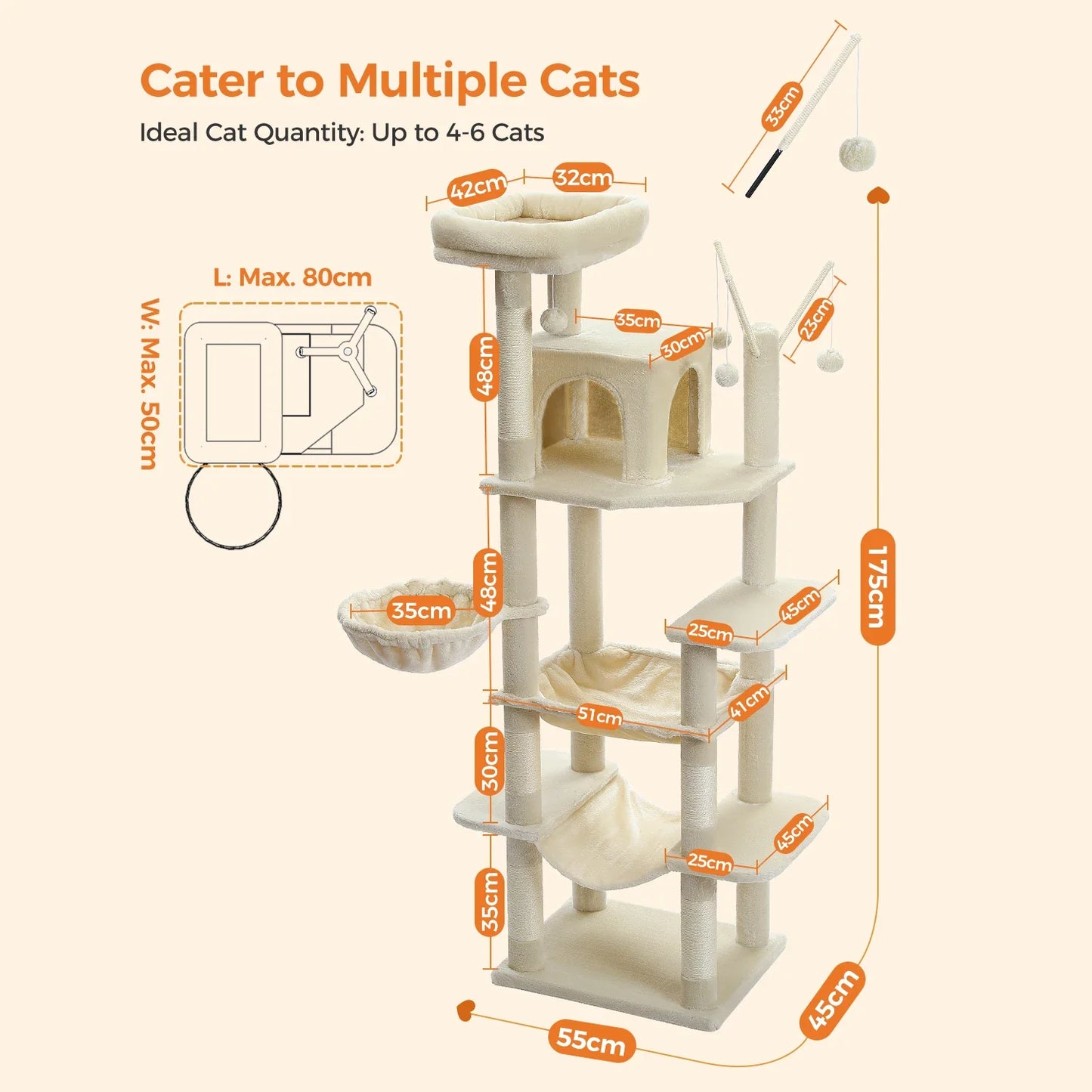 Arbre Chat Maine Coon Multi-Niveaux Griffoir Hamac