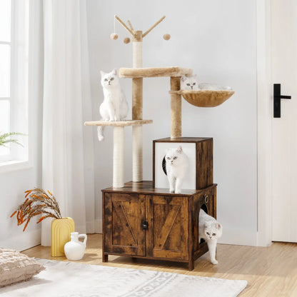 Arbre à Chat Bois Meuble Litière Rustique