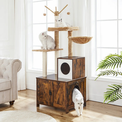 Arbre à Chat Bois Meuble Litière Rustique