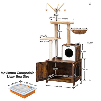 Arbre à Chat Bois Meuble Litière Rustique