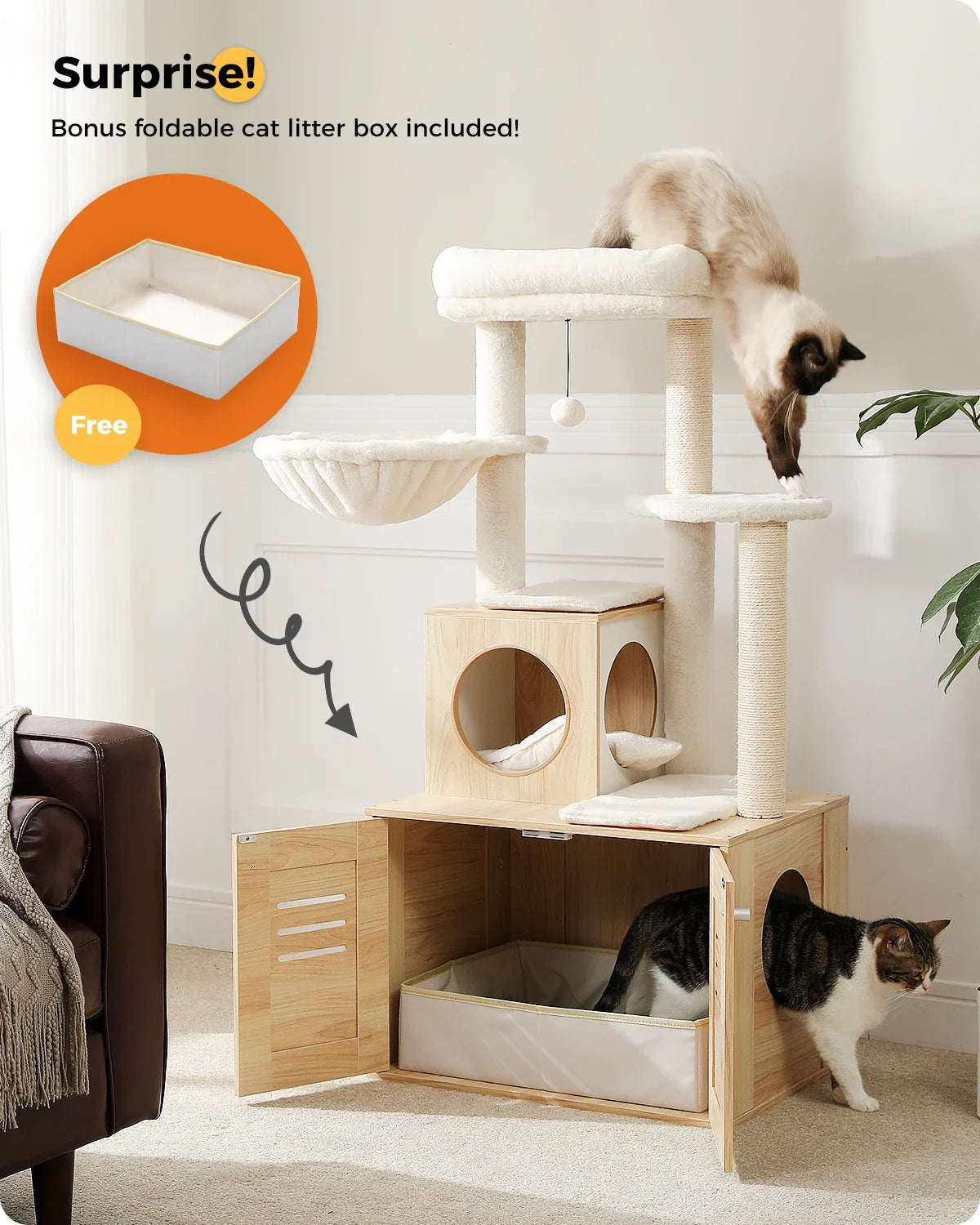 Arbre Chat Bois Design Bac Litière