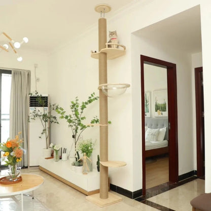 Arbre Chat XXL Bois Naturel Plafond Hamac Grands Chats