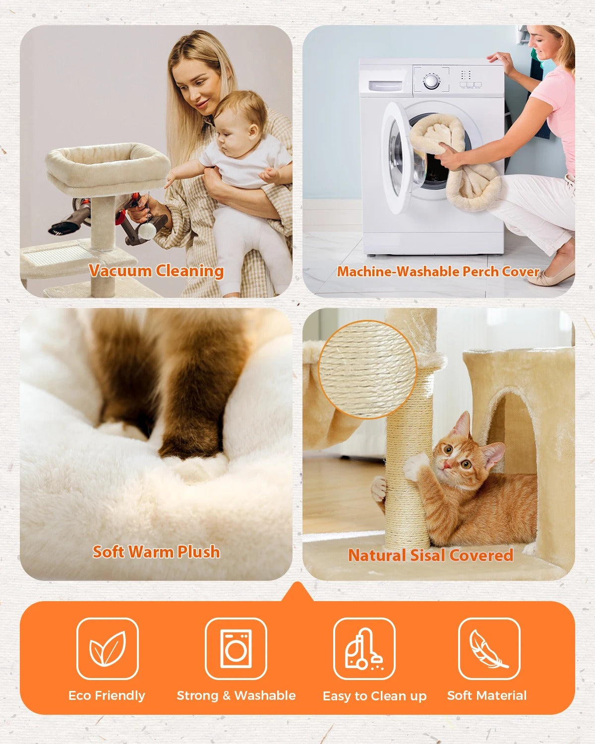 Arbre à Chat Doux Beige Gris Hamac Nid